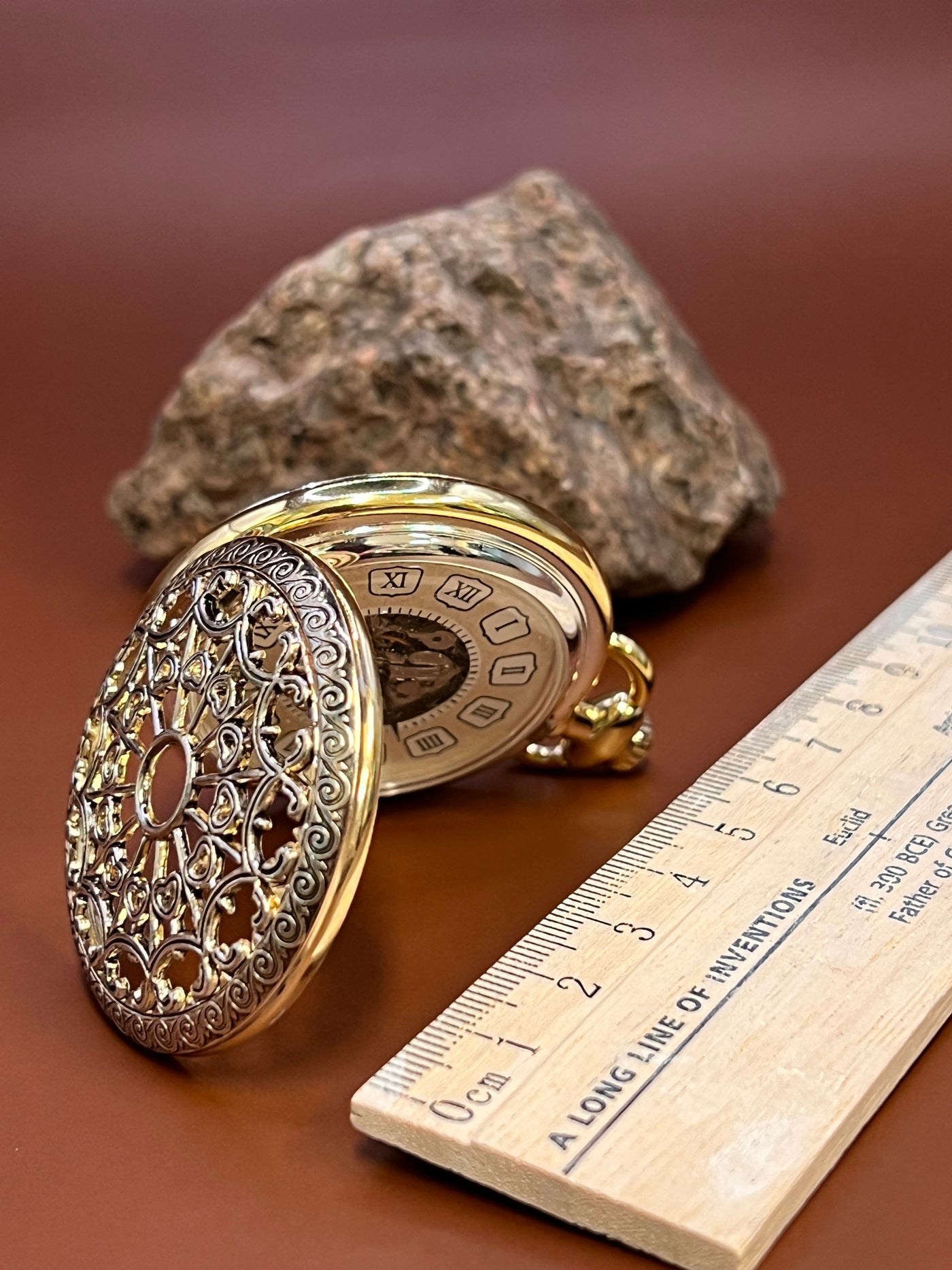 “Royal Gears” Vintage Skeleton Pocket Watch – Golden Filigree Edition