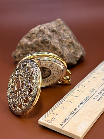 “Royal Gears” Vintage Skeleton Pocket Watch – Golden Filigree Edition