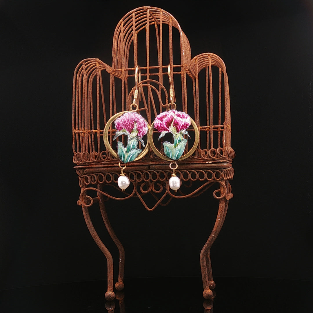 Bloom of Isfahan – Minakari Flower Earrings with Pearl