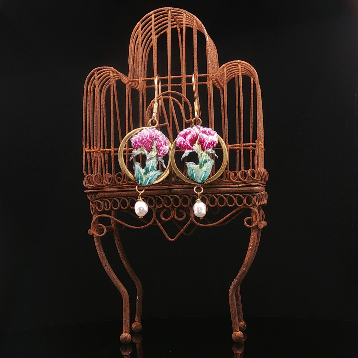 Bloom of Isfahan – Minakari Flower Earrings with Pearl