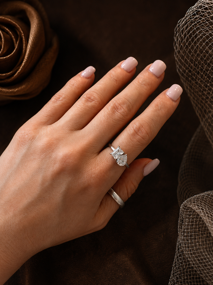 Sacred Balance |Two-Stone Cubic Zirconia Engagement Ring in Sterling Silver