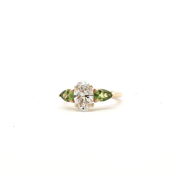 Oval Lab-Grown Diamond Engagement Ring with Natural Peridot | Custom Made in 14K Gold
