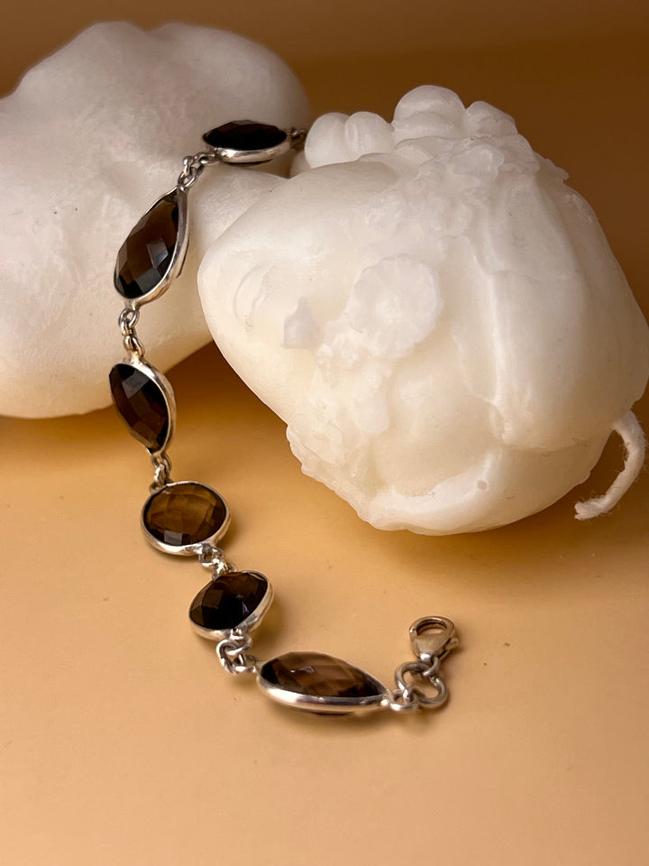 Smoky Quartz Elegance – Sterling Silver Bracelet