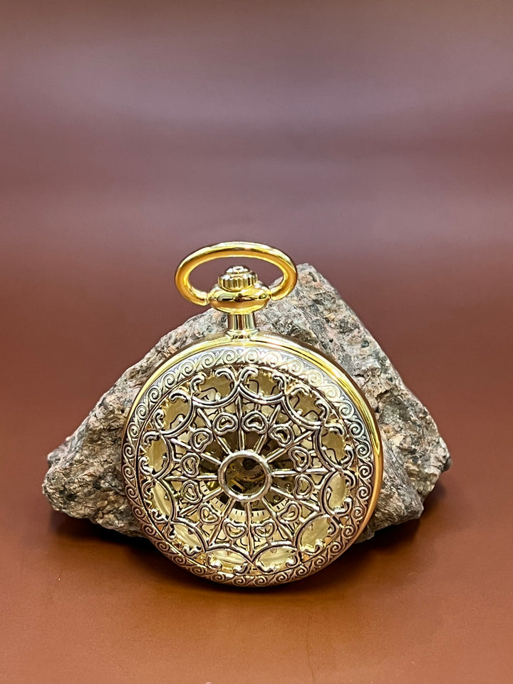 “Royal Gears” Vintage Skeleton Pocket Watch – Golden Filigree Edition