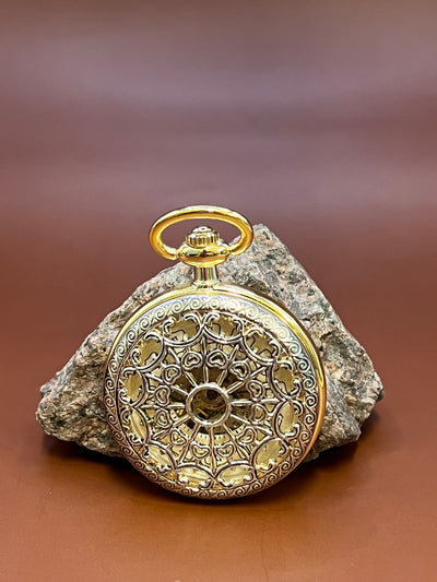 “Royal Gears” Vintage Skeleton Pocket Watch – Golden Filigree Edition