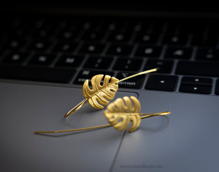 Monstera Elegance gold vermeil 925 silver handcrafted earrings
