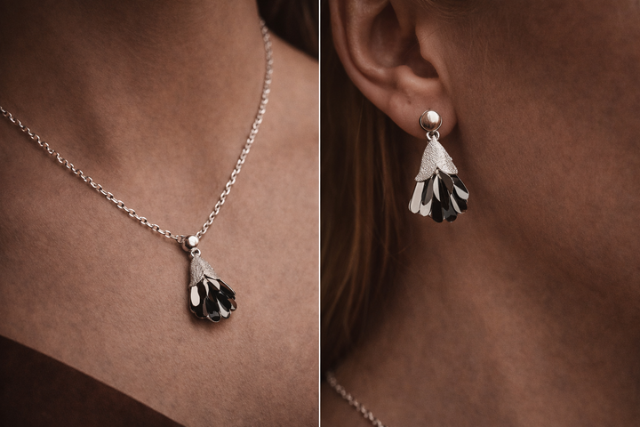 Nargol – Pomegranate Blossom Art Jewelry Set in Sterling Silver 925