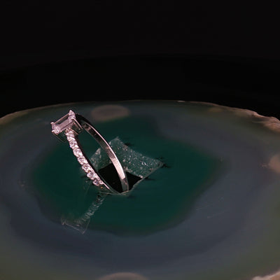 Emerald-Cut Crystal Ring – Silver Engagement & Wedding Band | Custom Gemstone & Gold Options