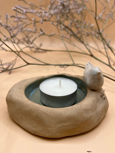 Bird love handcrafted Ceramic candle Jewelry display size 10x9x5.5 cm