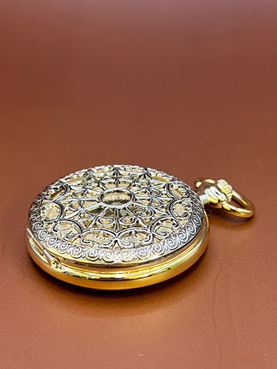 “Royal Gears” Vintage Skeleton Pocket Watch – Golden Filigree Edition