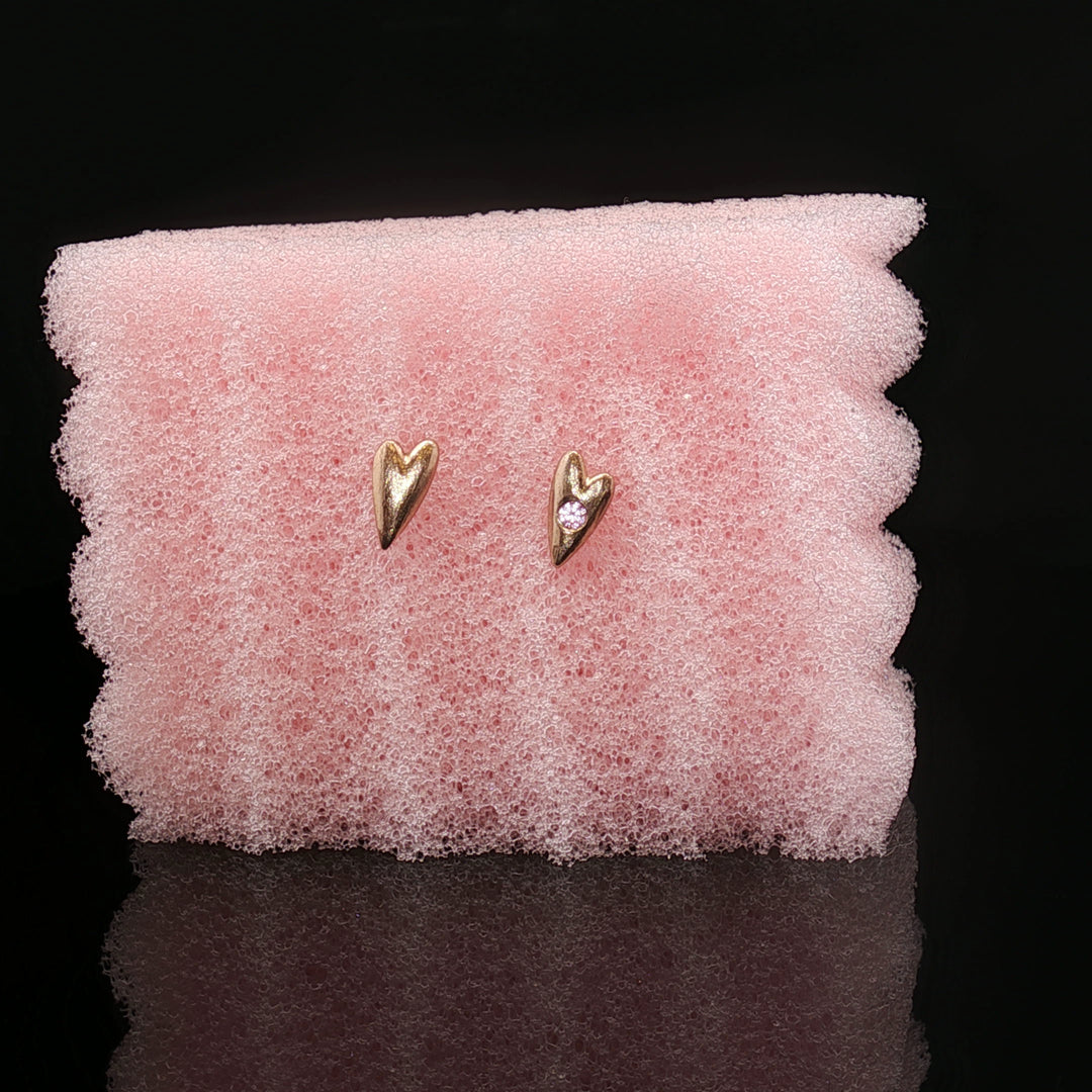 Held by the Heart Studs by Seen by Queen
Handcrafted 14K Gold Heart Earrings with Sapphire