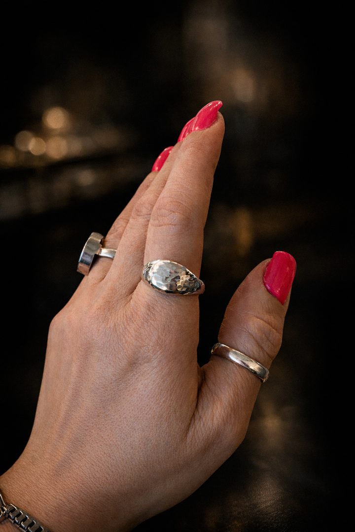 Nordic Hammered Signet Ring – Handmade 925Sterling Silver by Maralkunst Custom sizes require up to 4 weeks for handmade production.