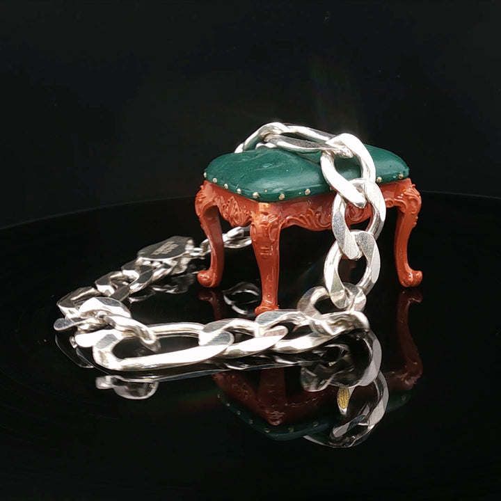 Men’s Sterling Silver Chain Figaro Bracelet –Handmade Taxco Mexico 10mm Heavy Link| 27.48 grams