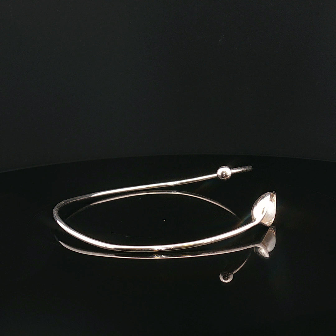 Whispering Leaf — Sterling Silver & Pearl Open Bracelet