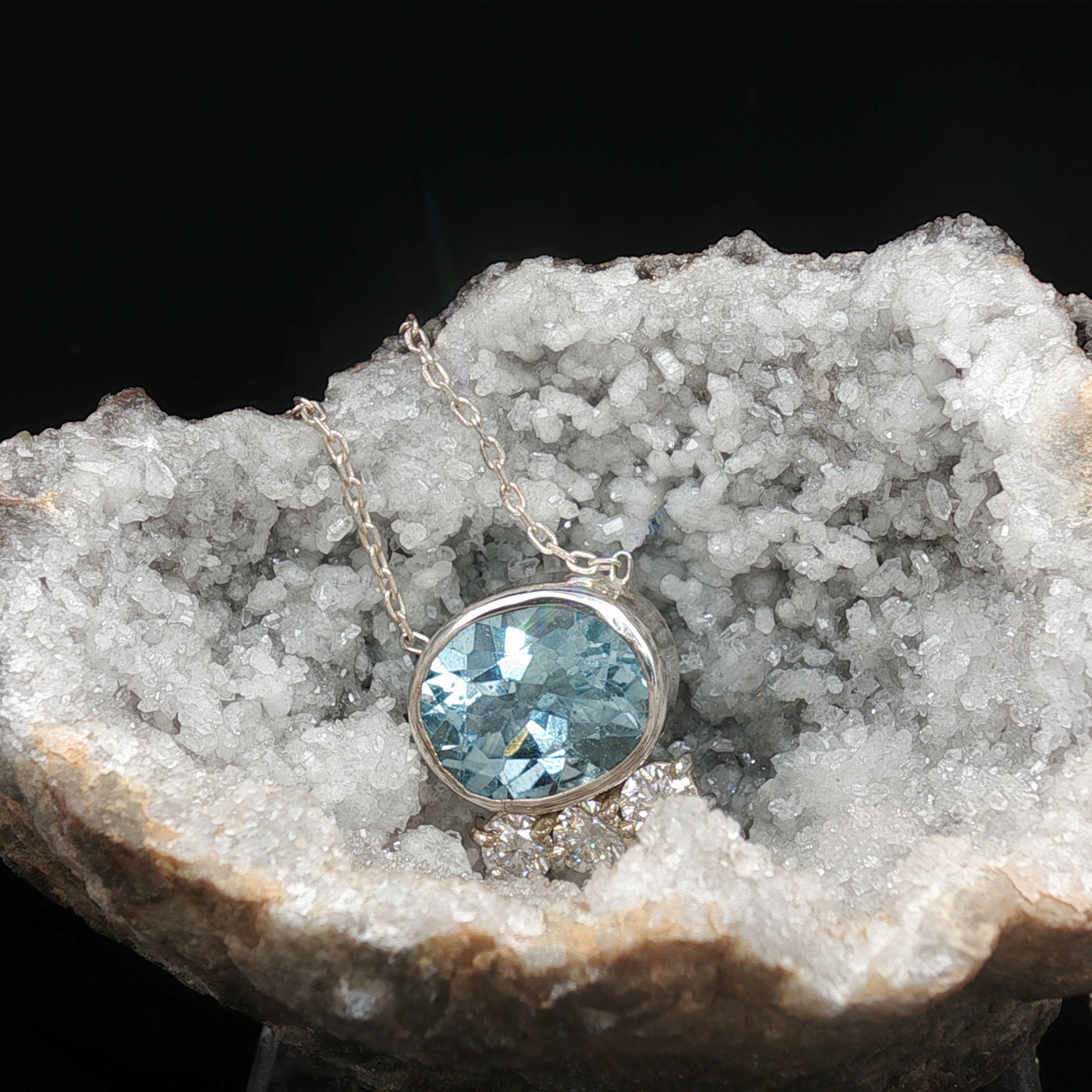 Sky Topaz & Moissanite Luxury Necklace — One-of-a-Kind Handcrafted Artistry