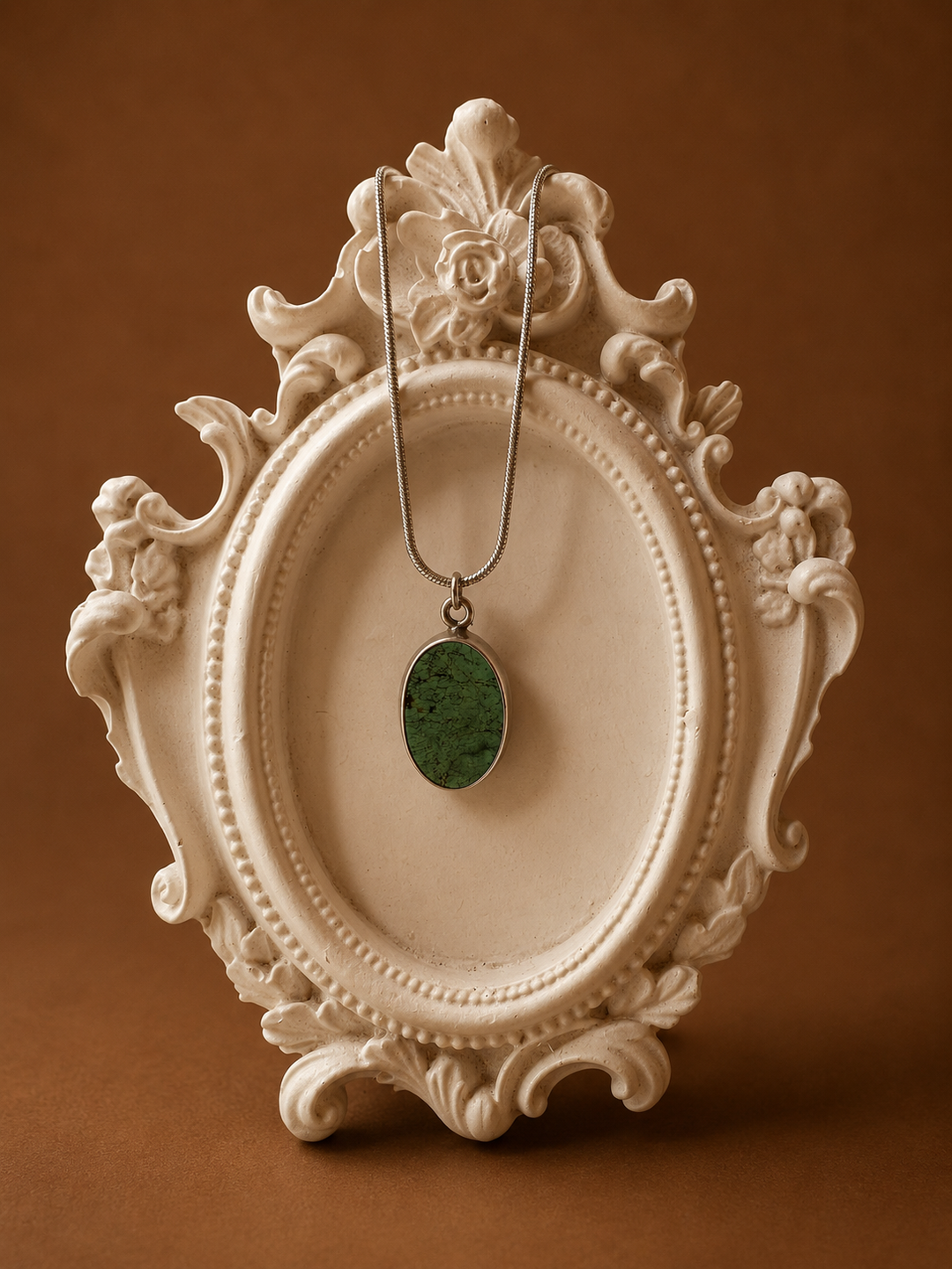 Natural Mexican Turquoise Necklace – Sterling Silver Oval Pendant & Silver Chain