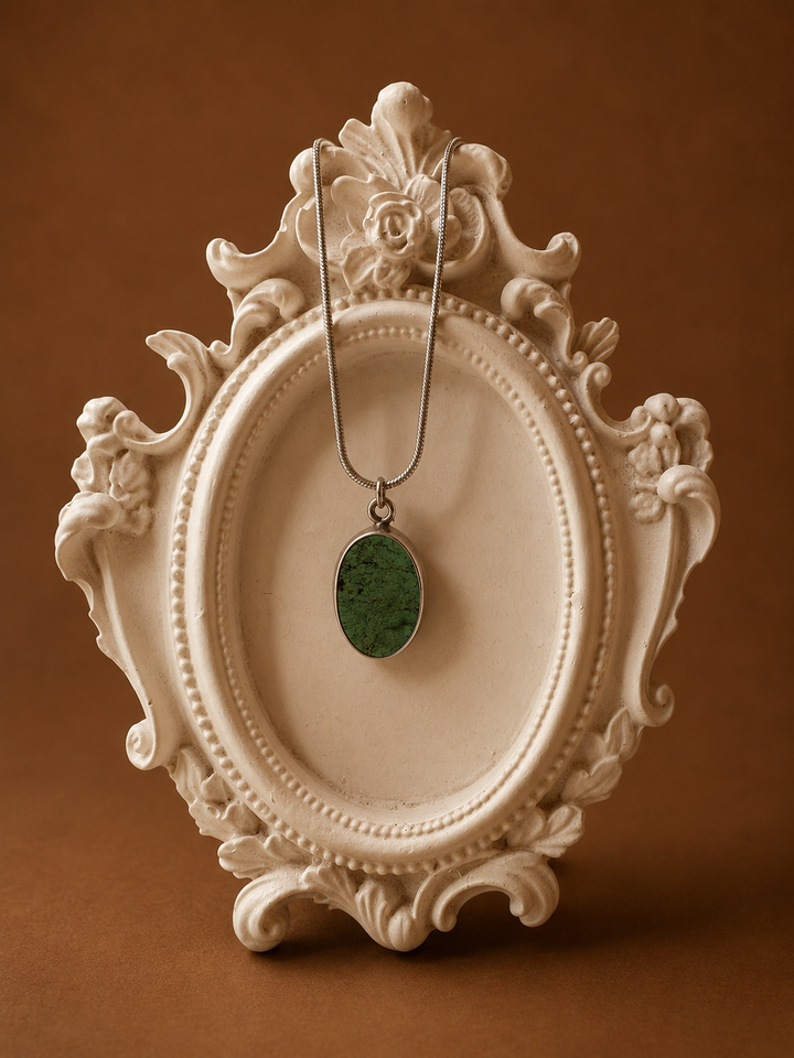 Natural Mexican Turquoise Necklace – Sterling Silver Oval Pendant & Silver Chain