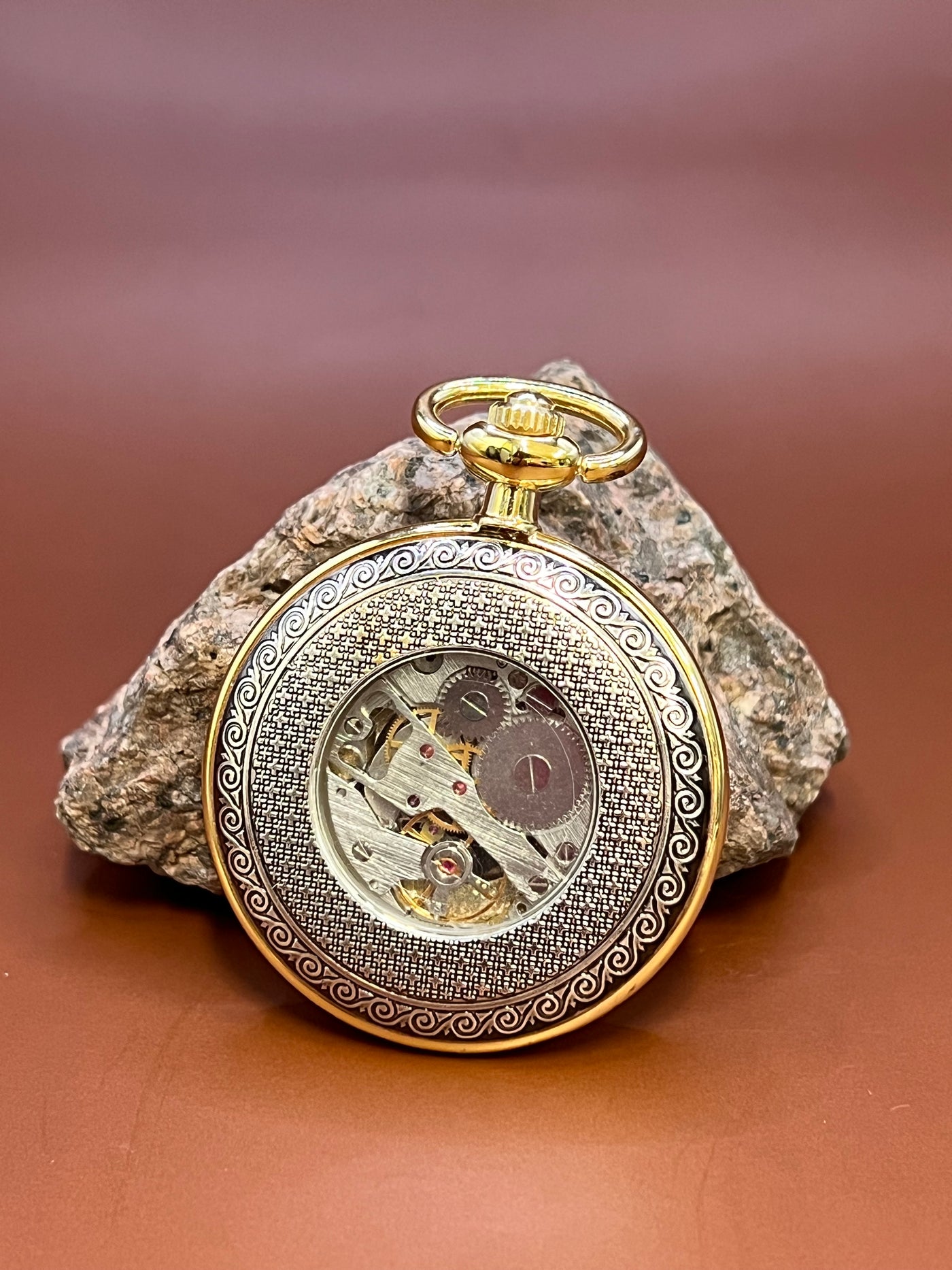 “Royal Gears” Vintage Skeleton Pocket Watch – Golden Filigree Edition