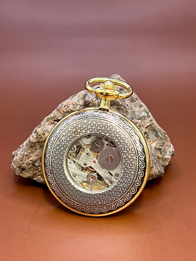 “Royal Gears” Vintage Skeleton Pocket Watch – Golden Filigree Edition