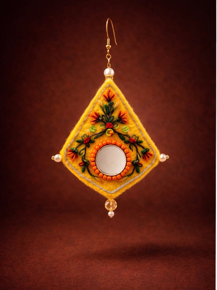 Jelveh – The Radiance Mirror Earring| Felt mirror embroidery 7 cm length