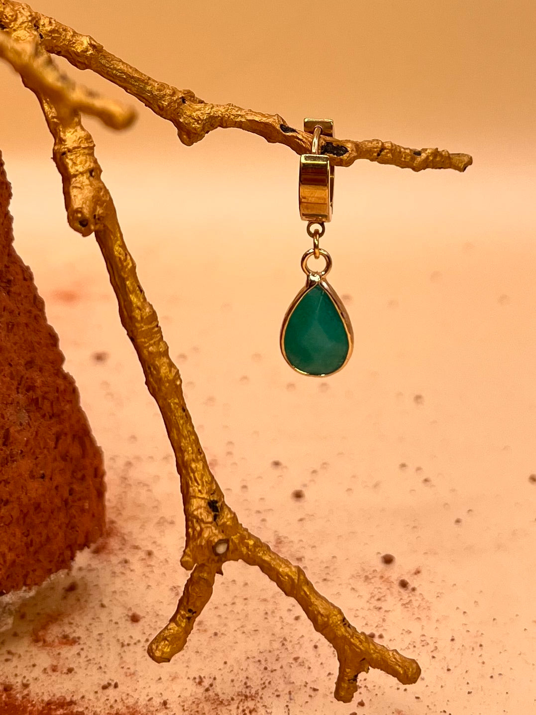 Green Chalcedony Drop Hoop Earrings – Gold Plated Charm | Maral Design