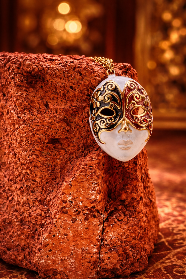 Venetian Noir Mask Necklace – Art Deco Enamel Pendant Behind every mask, there is a story untold.
A mystery. A fire. A silent power.