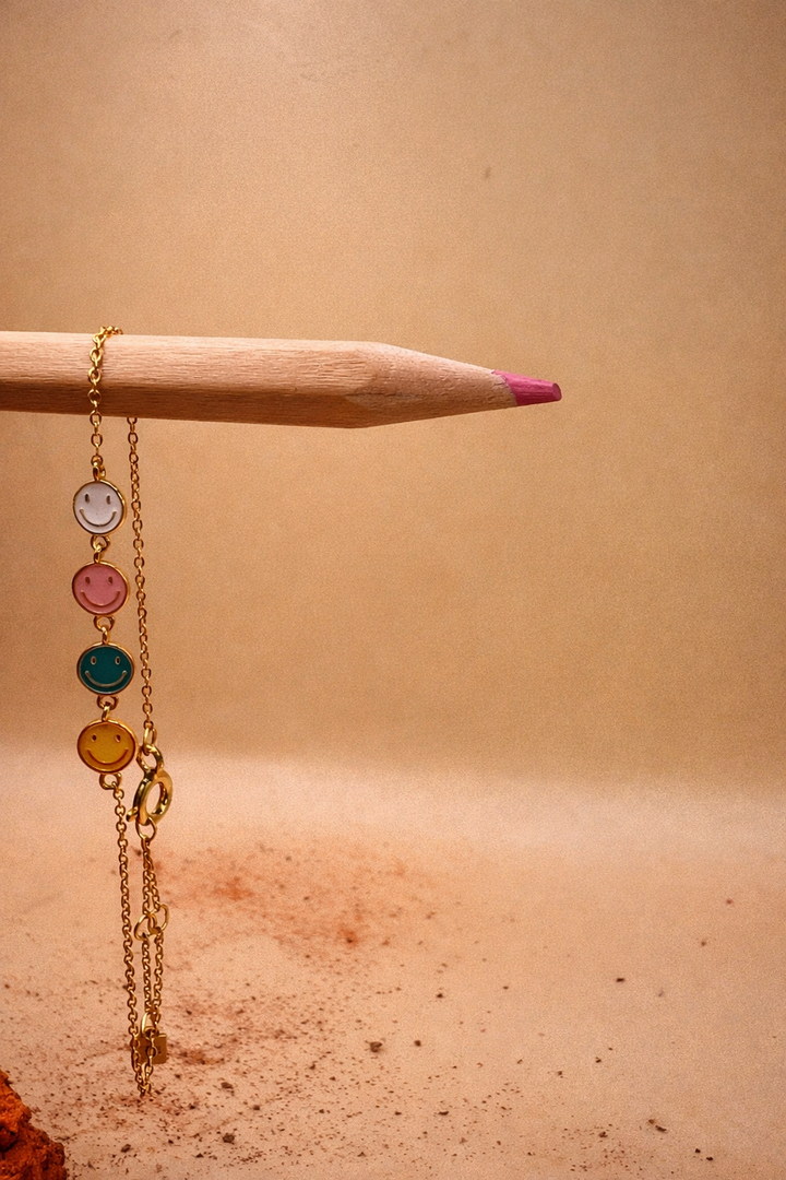 Happy Smiley Enamel Bracelet – Gold Plated 925 Silver