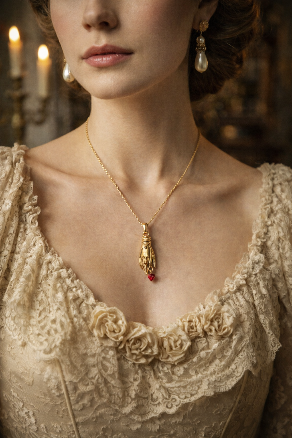 Guardian Hand Necklace with Red Heart