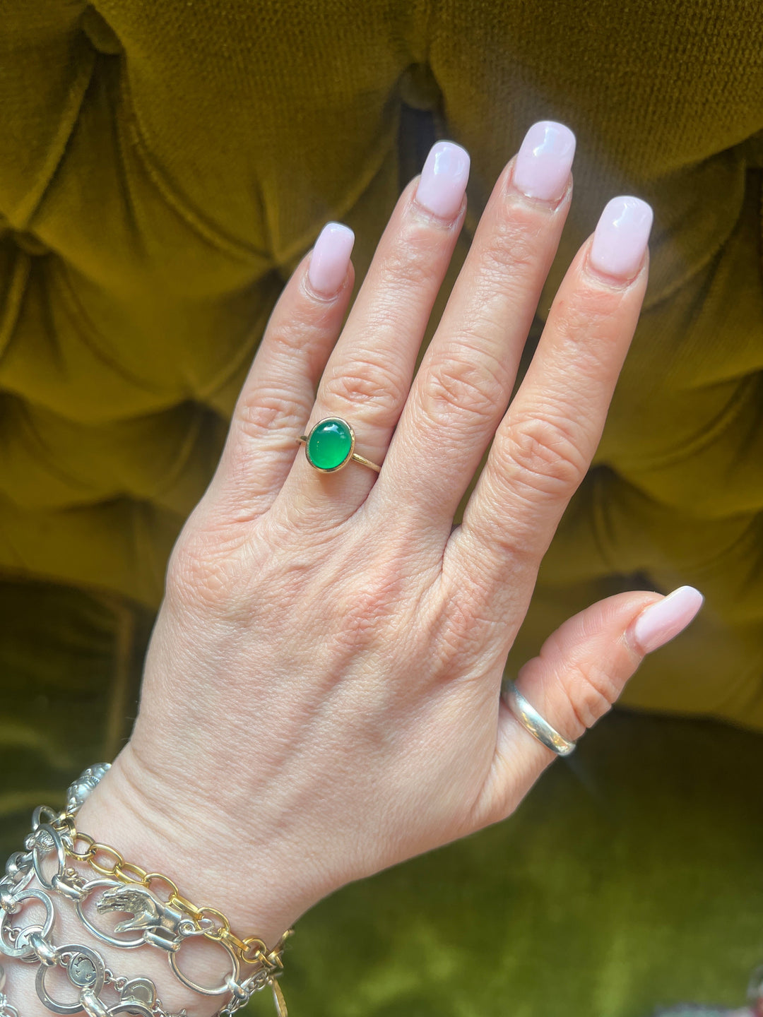 Green Onyx Oval Ring – Danish Minimal Design | Gold Vermeil on Sterling Silver | Stackable Ring Norway | Gift for Her