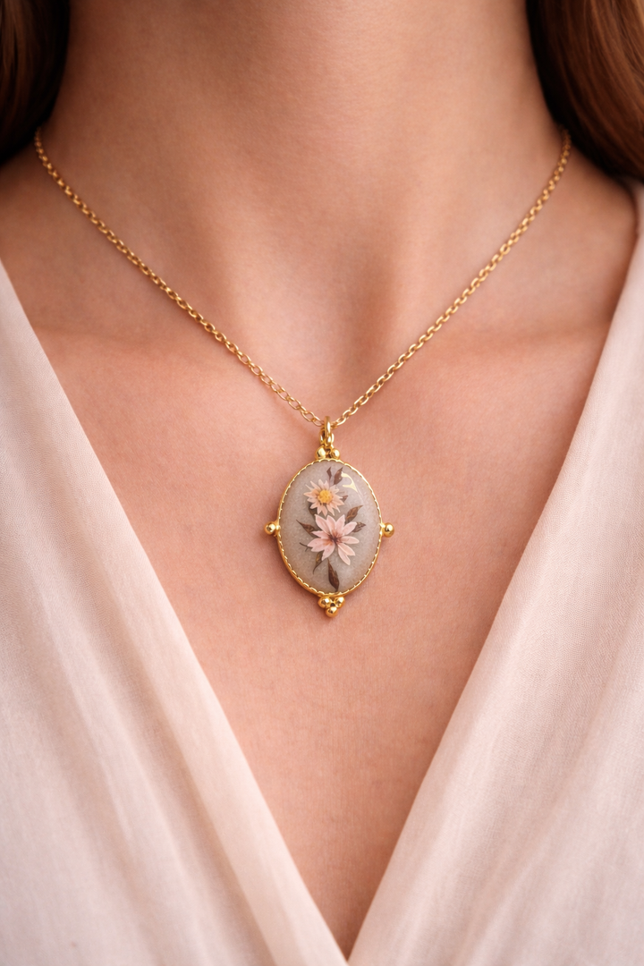 Nordic Spring Blossom Necklace – Handmade Resin Art Pendant | Scandinavian Minimal Gift