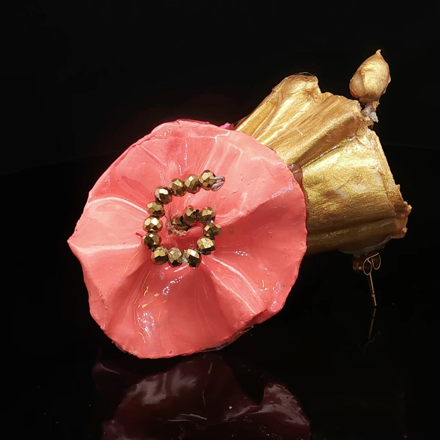 Golden Petal – Papier-Mâché Earrings | Recycled Paper Sculptural Art