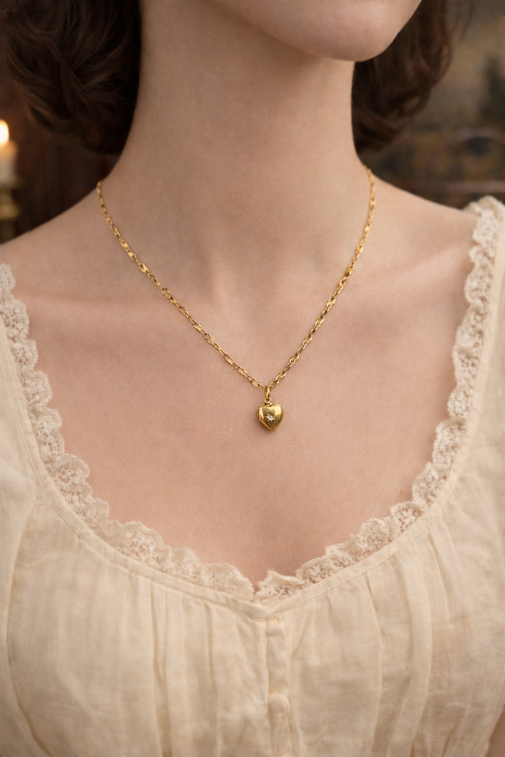 Golden Whisper – Vintage style Heart Locket 10mm Necklace “A heart of gold, carrying the stories love never forgets.”