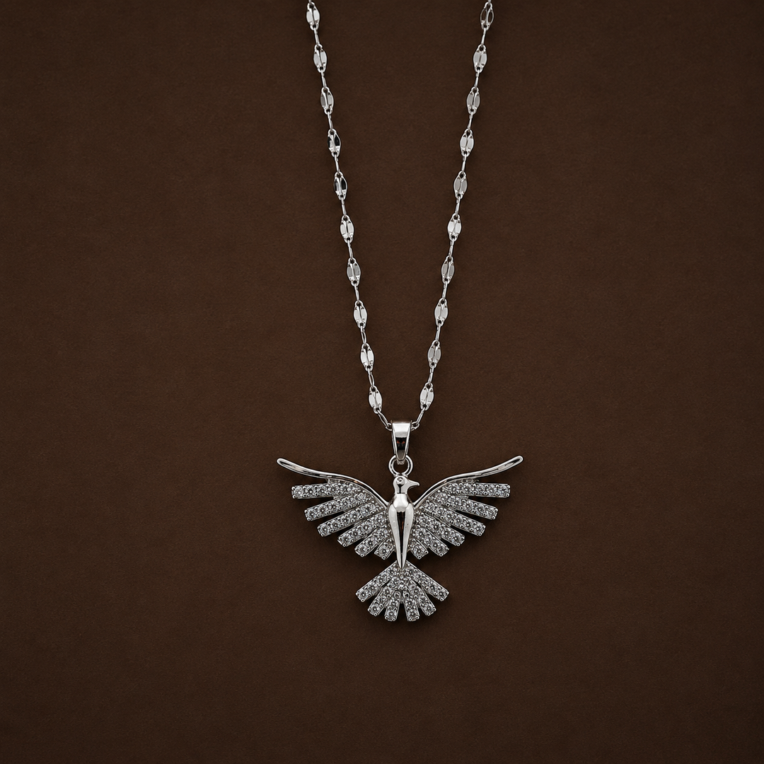 Wings of Freedom Necklace – Stainless Steel & Zirconia Crystal Unisex Pendant