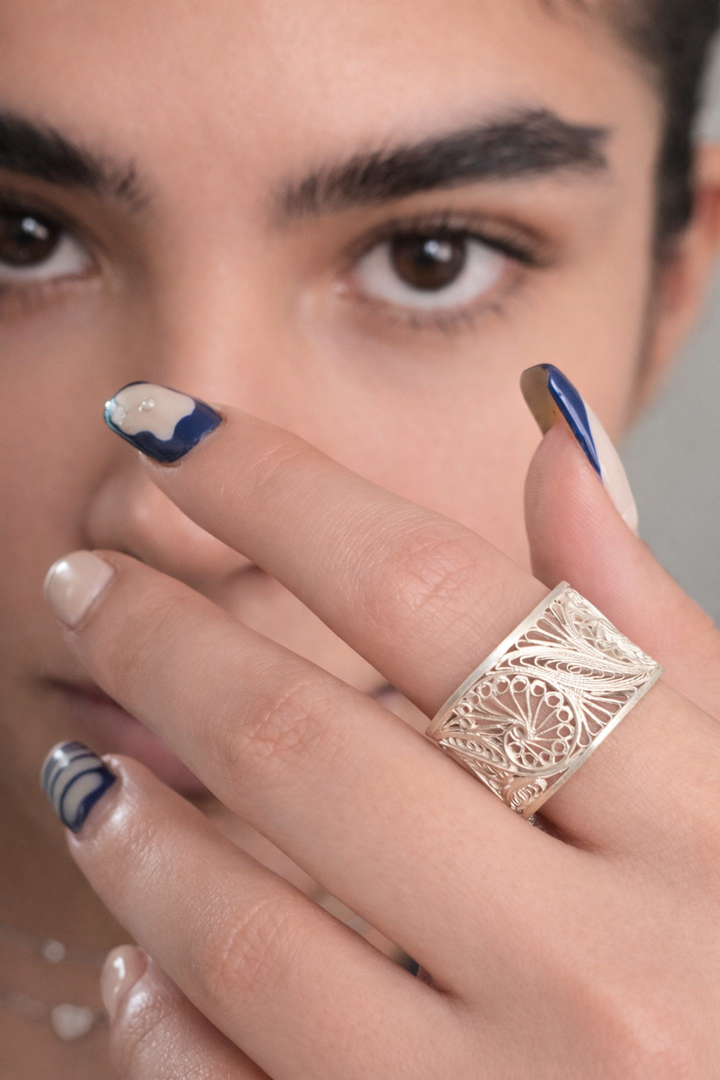 Eternal Flow – Zanjan Filigree Malileh Ring 999 Silver