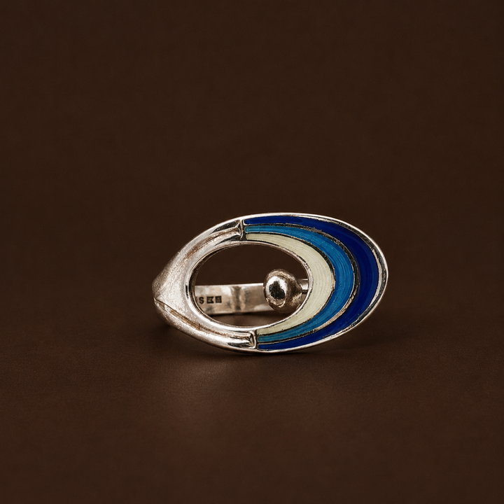 Curated Vintage Norwegian Sterling Silver Enamel Ring – Nordic Ocean Collection