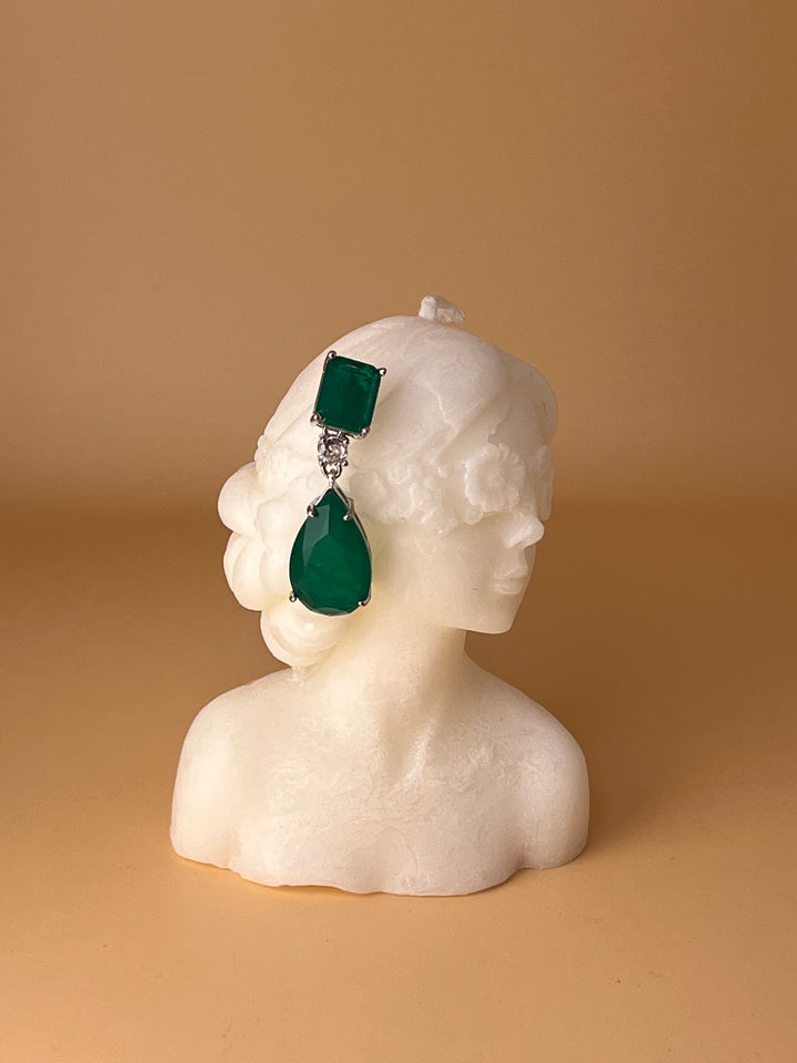 Emerald Grace – Silver & Deep Green Crystal Earrings