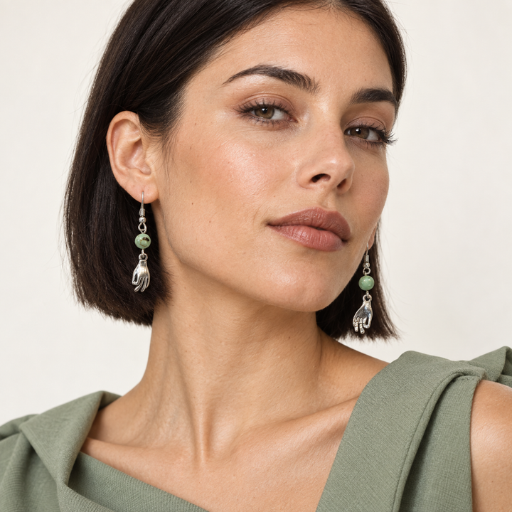 In Your Hands – African Turquoise Hand Earrings