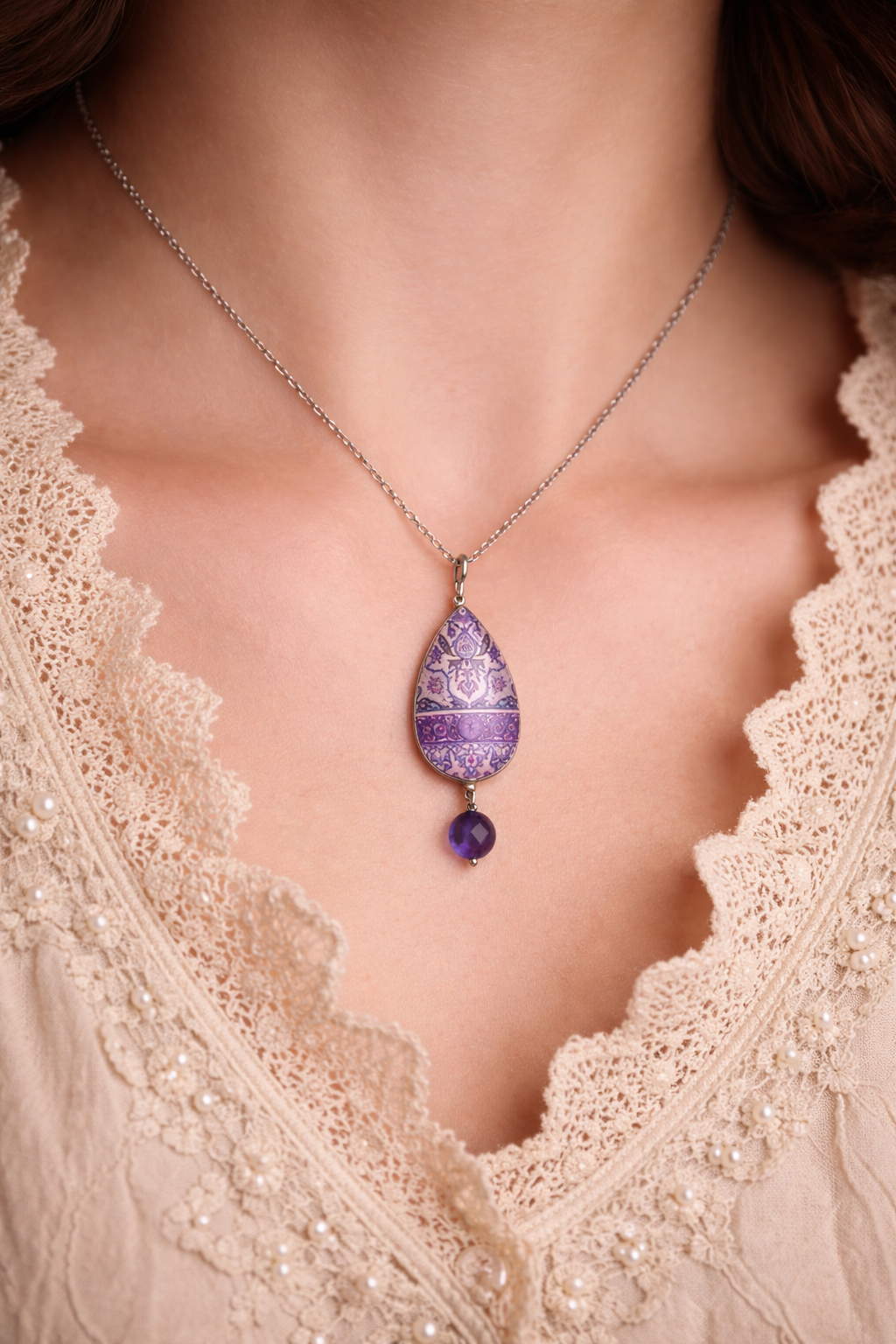 Persian Prayer in Violet | Handmade Earring and Necklace