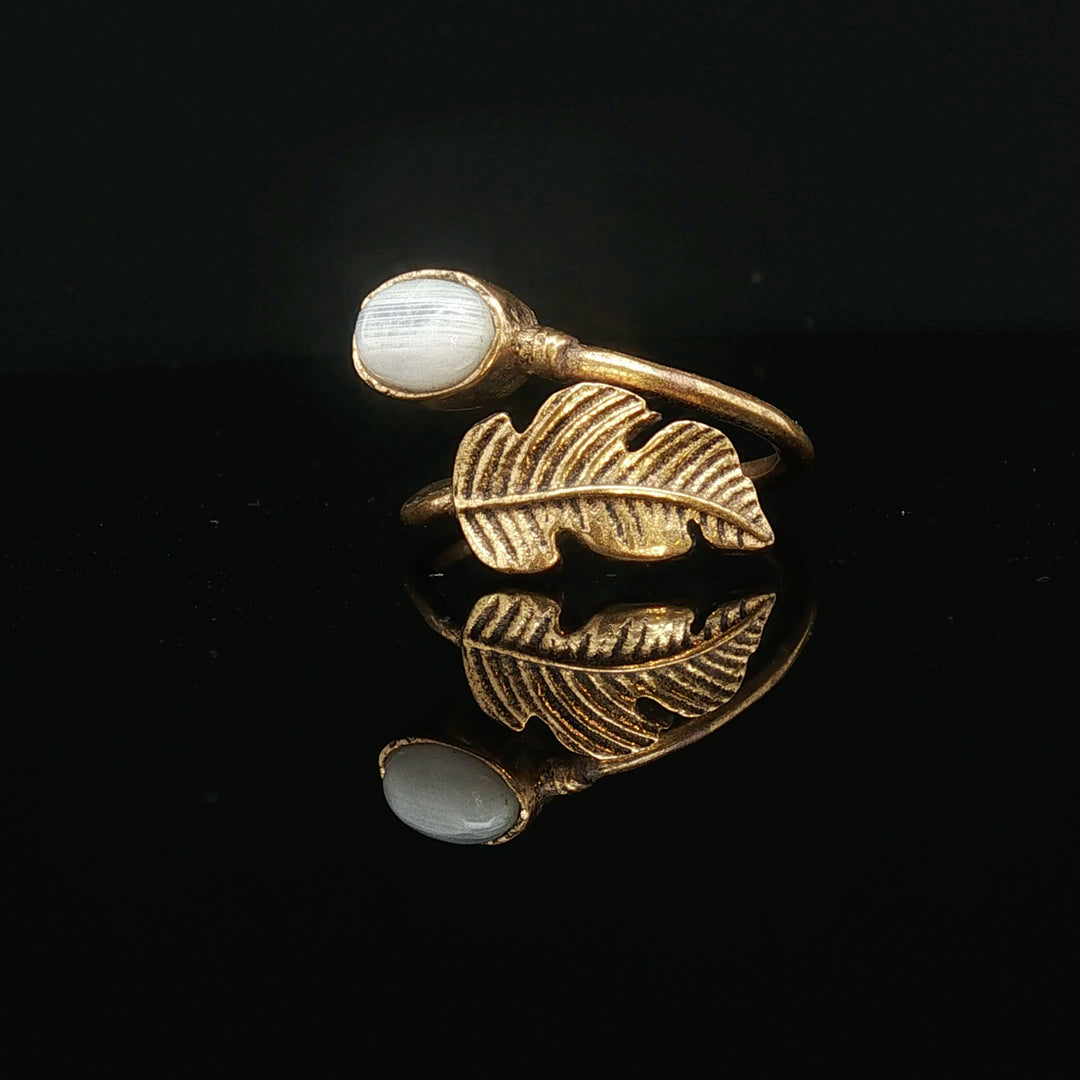 Golden Leaf Moonstone Ring