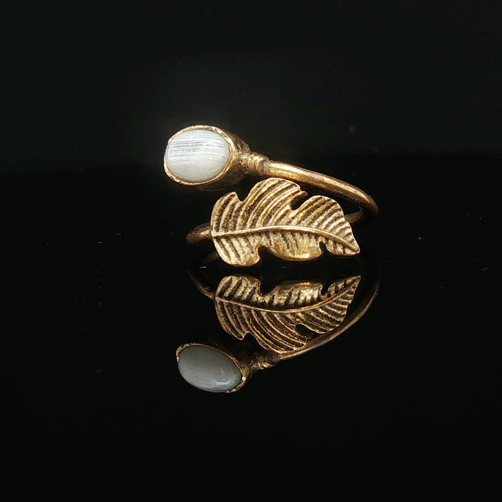 Golden Leaf Moonstone Ring
