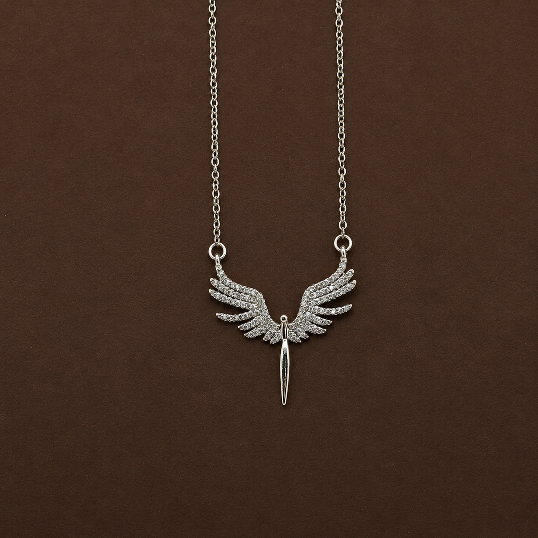Winged Spirit Necklace – Stainless Steel Crystal Wing Pendant