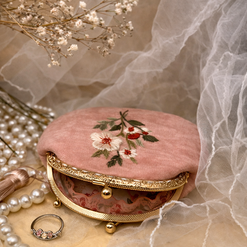 Spring Blossoming – Embroidered Velvet Art Deco Clutch