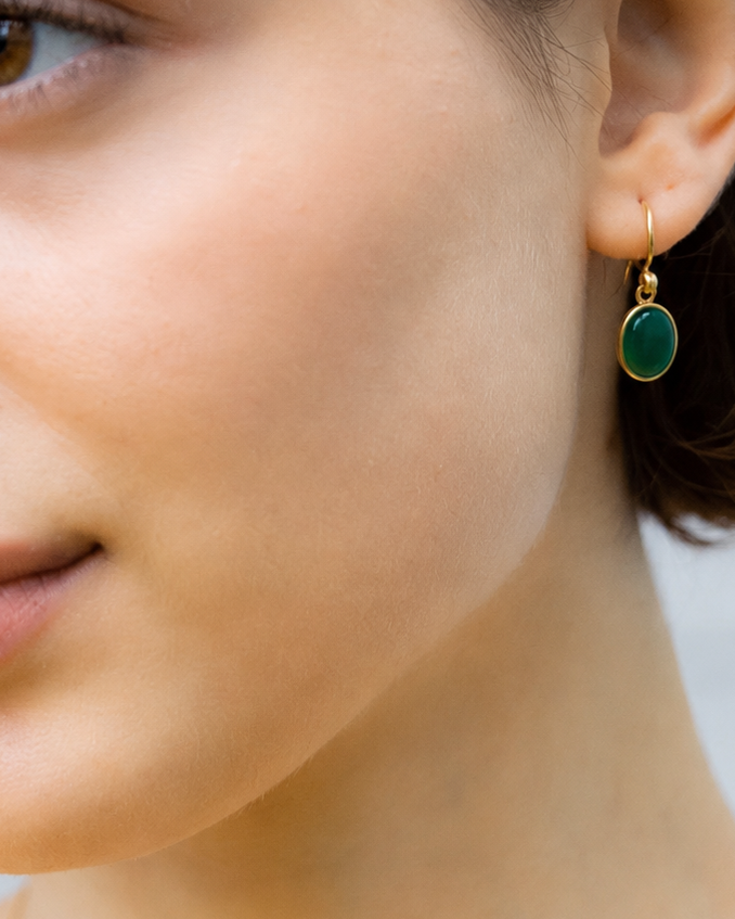 Green Agate Drop Earrings – Gold-Plated Sterling Silver | Maral Minimal Collection