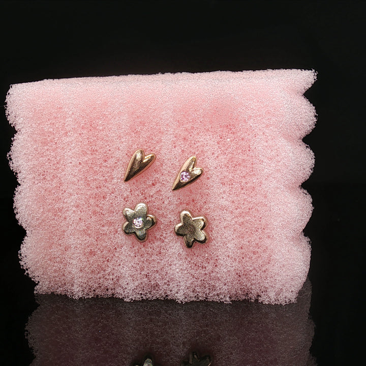 Held by the Heart Studs by Seen by Queen
Handcrafted 14K Gold Heart Earrings with Sapphire