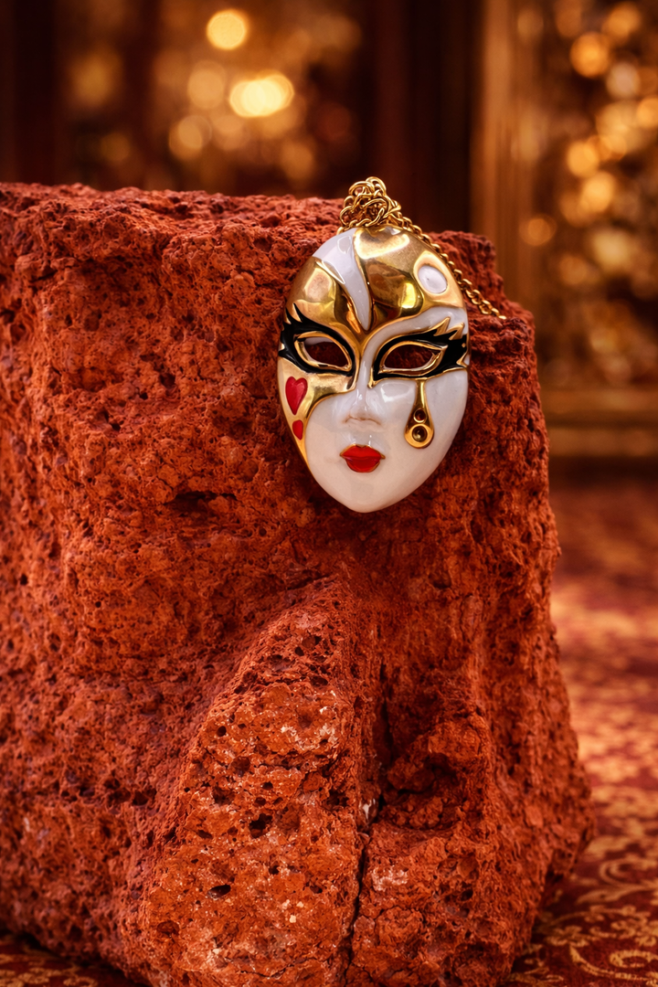 Venetian Noir Mask Necklace – Art Deco Enamel Pendant Behind every mask, there is a story untold.
A mystery. A fire. A silent power.