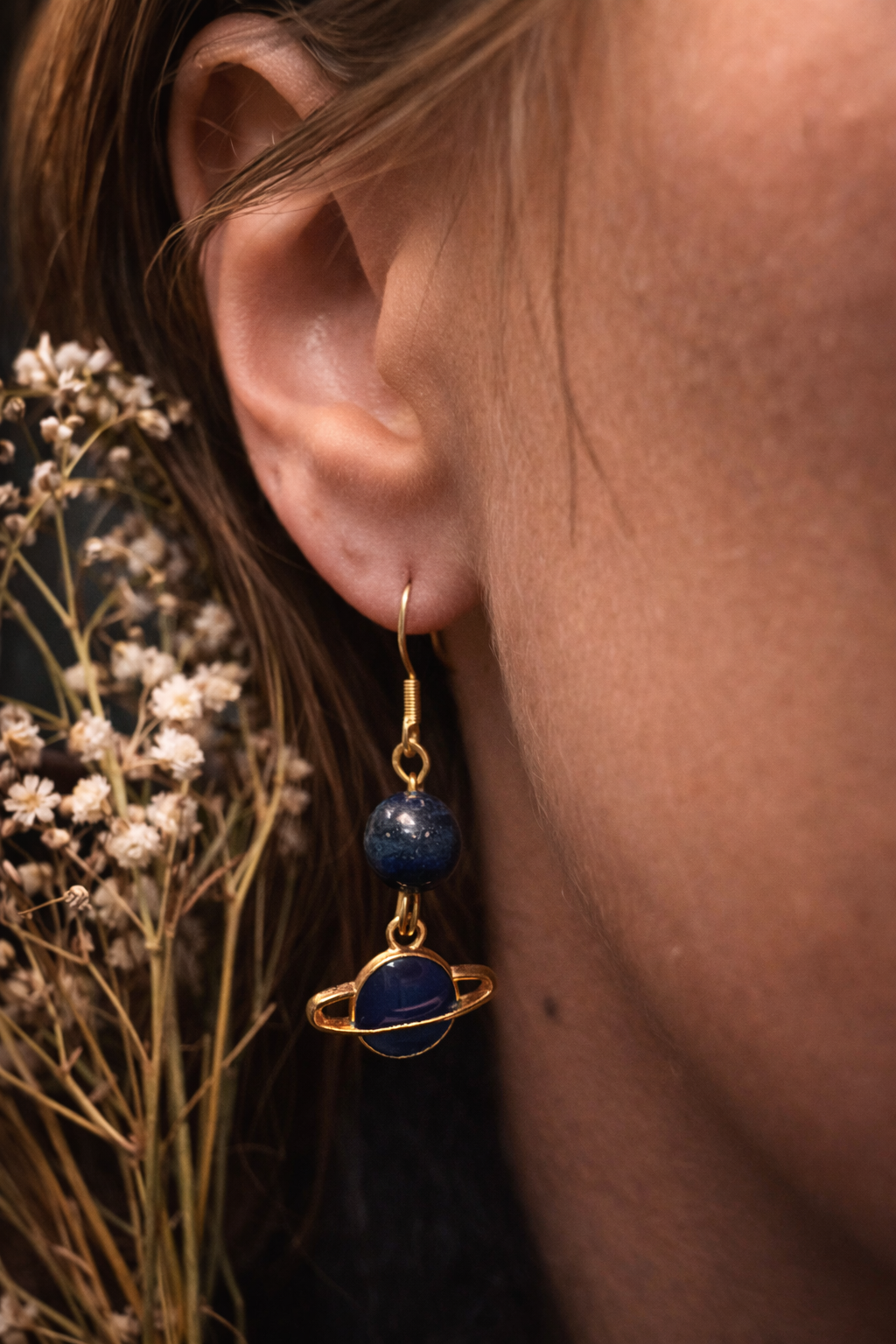 Saturn Dream – Lapis Lazuli Planet Earrings