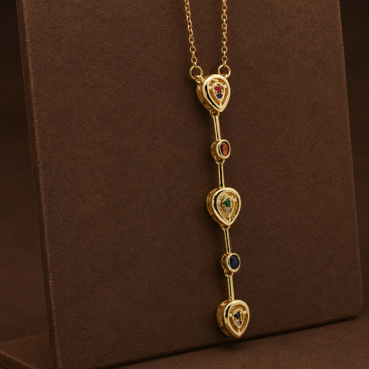 Spectrum of Self | Multicolor Zirconia Drop Necklace in Gold-Filled Stainless Steel