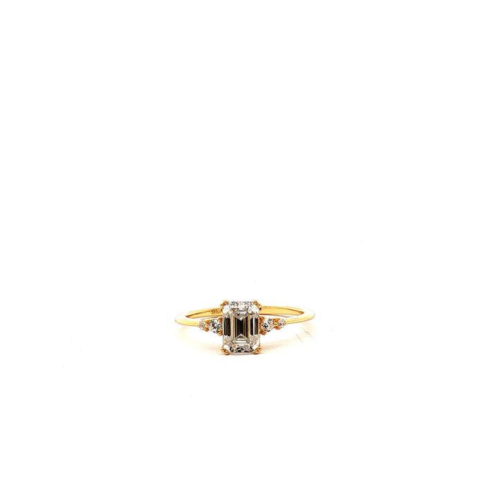 Golden Promise |GRA Certified Emerald Cut Moissanite Ring in GoldPlated Sterling Silver