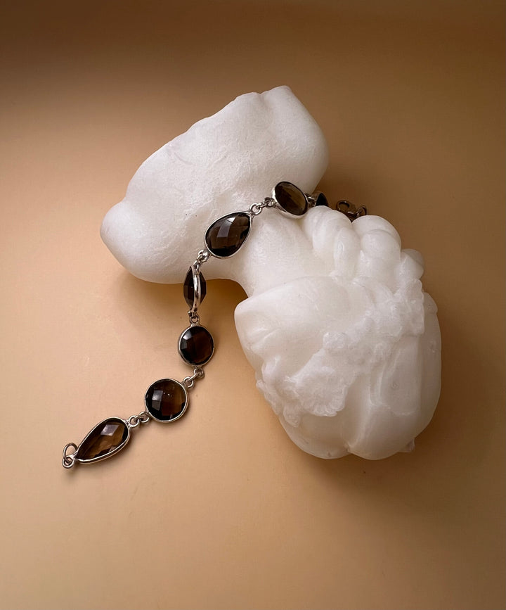 Smoky Quartz Elegance – Sterling Silver Bracelet