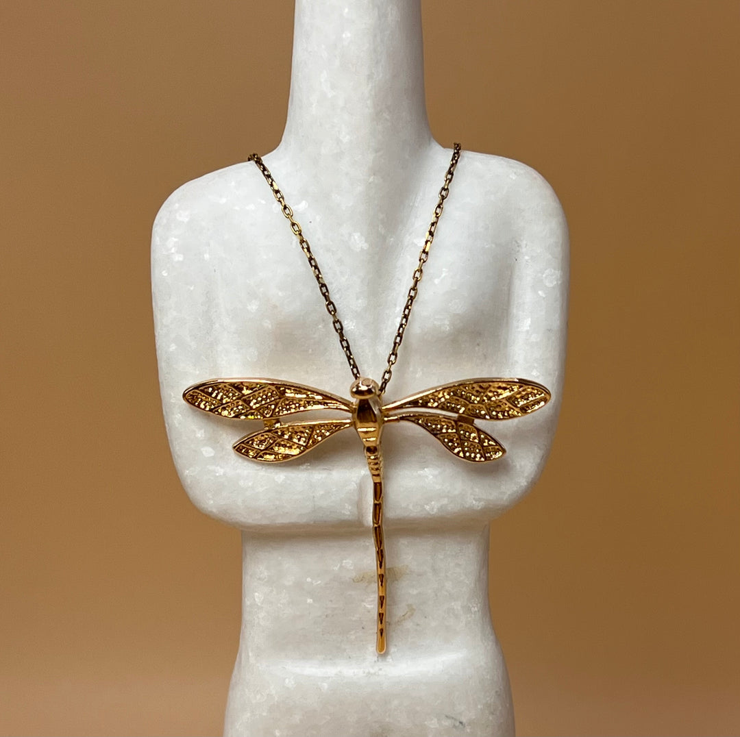 “Golden Wings” – Dragonfly Pendant Necklace